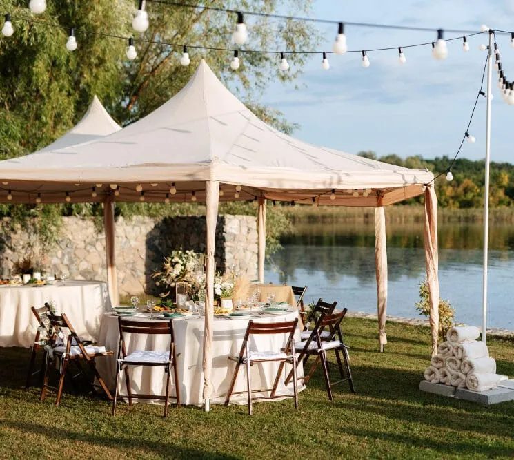 Party tent layout with tables and chairs in Toronto