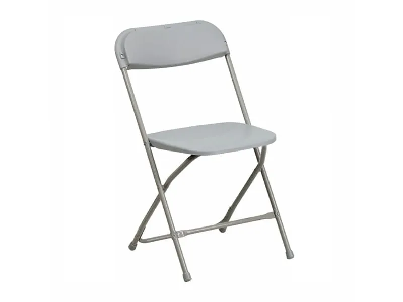 White plastic folding chair available to rent for events in Toronto